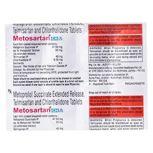 Metosartan CH 6.25mg/50mg/40mg Tablet ER